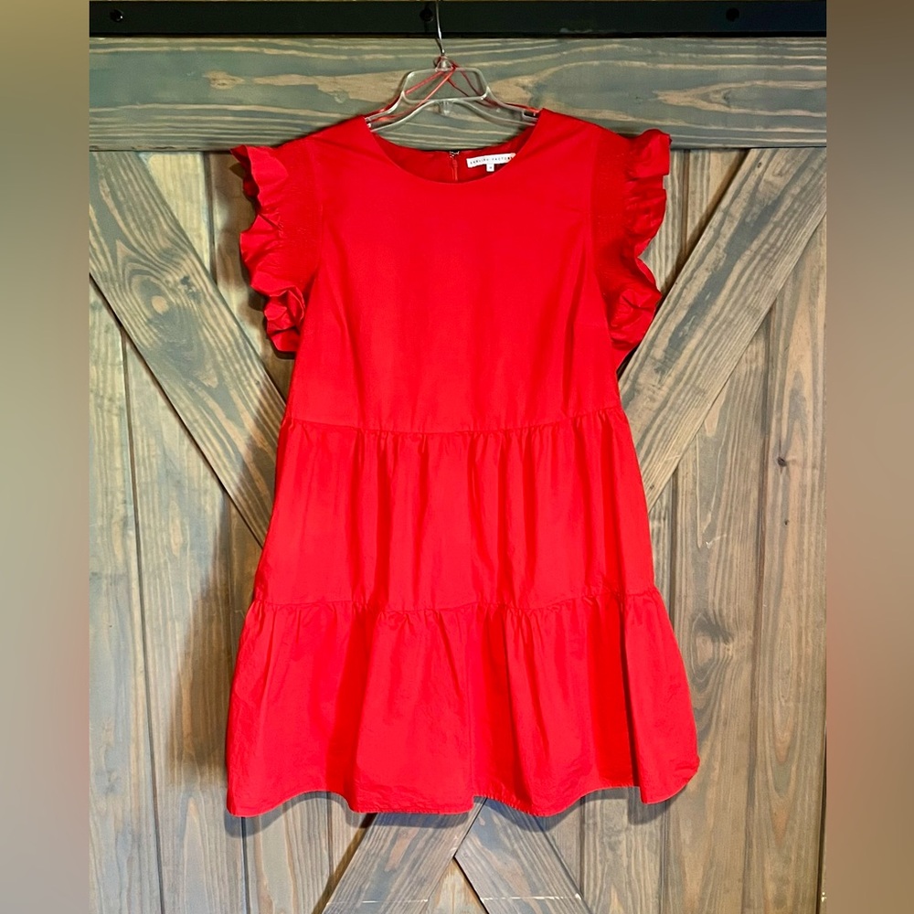 English Factory Red Ruffle Sleeve Dress